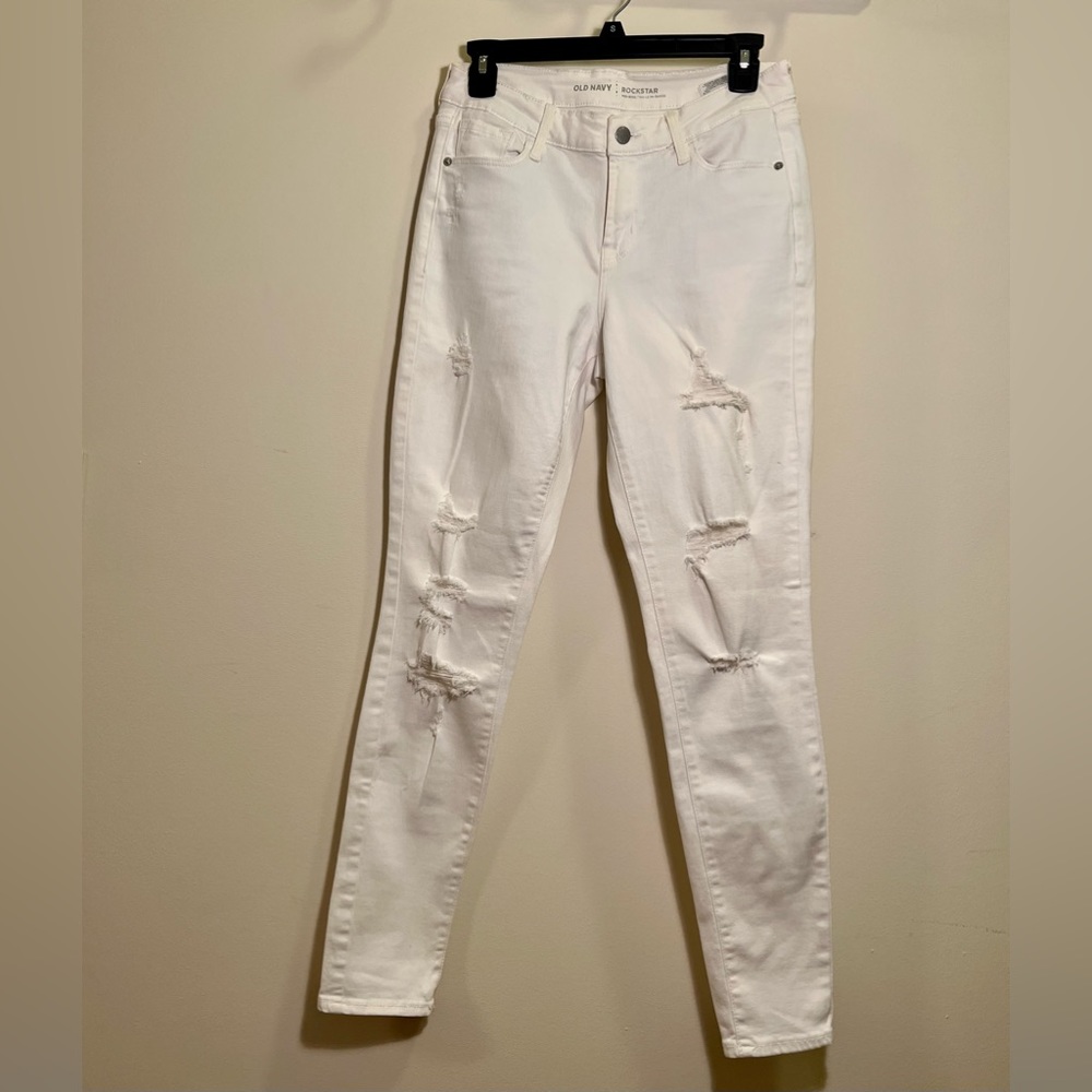 Old Navy Rockstar Mid-rise white distressed jeans